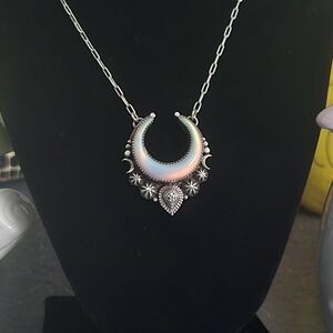 Lavender Star Designs Aura Opal Lunar Dream Silver Crescent Moon Pendant Artisan